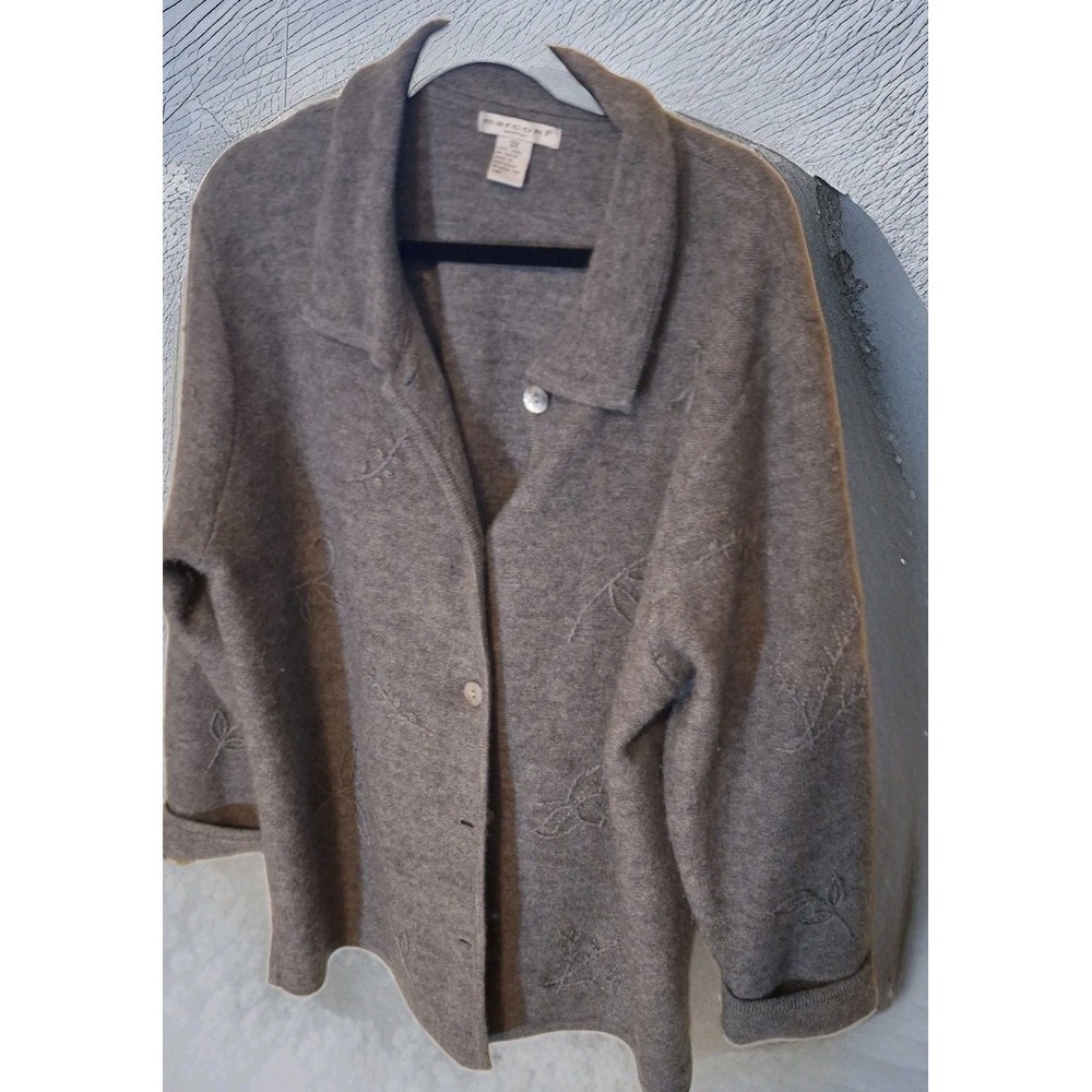 Vintage  Gray 100% Wool 3X Marconi Sweater Jacket/ Leaf Designed  Length30"  235